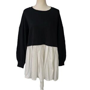 Free People NWT Eleanor Two Tone Oversized Sweatshirt Dress Black and White Sz S